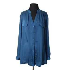 stefano cocci cobalt blouse button front sz XL